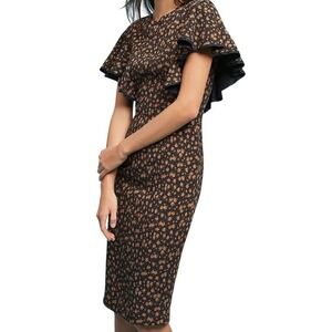 🆕 ANTHROPOLOGIE TRACY REESE Silk Black Gold Floral Fluttered Sleeve Dress EUC 6P